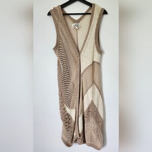 Anthropologie Knit Cardigan Vest in Brown and Cream